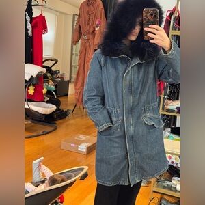 Army by yves Salomon Denim Parka with raccoon trim  Fur Hood and fur linjng